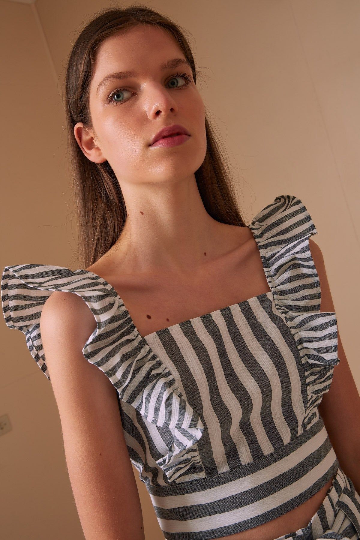 FLORA STRIPE TOP charcoal w white sold by The Fifth Label product image thumbnail 2