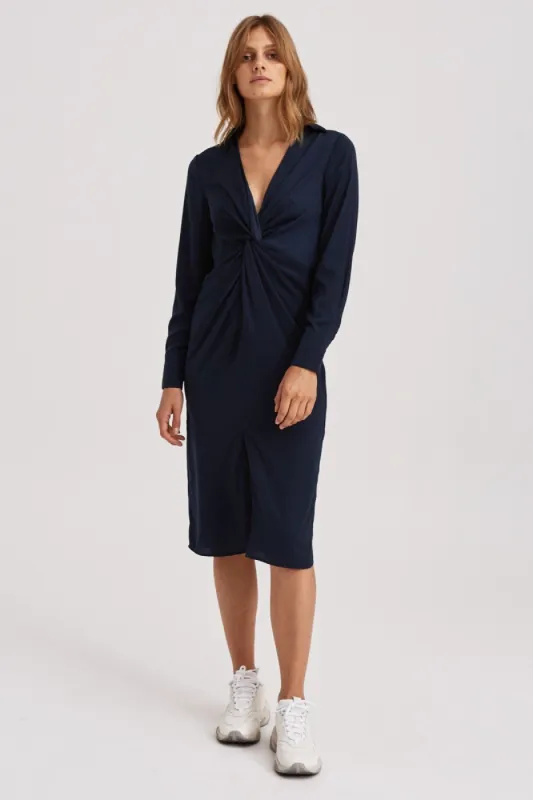 VALLEY MIDI DRESS navy sold by The Fifth Label
