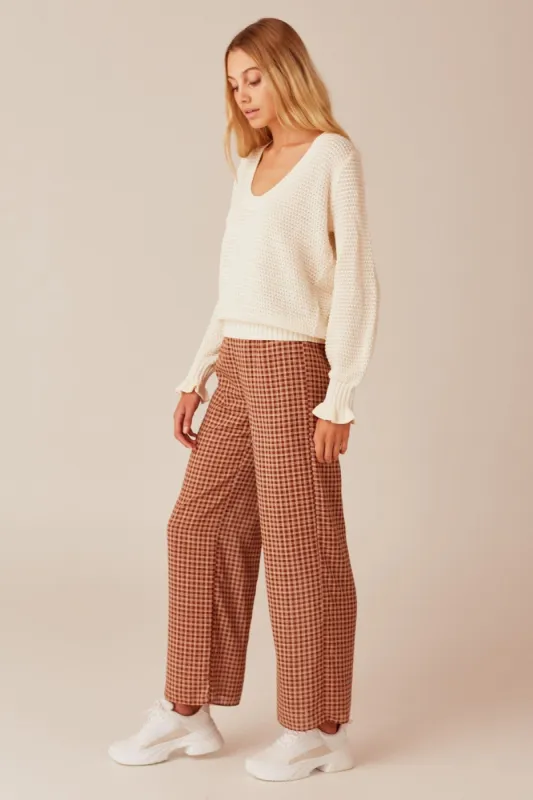 LONGITUDE CHECK PANT toffee w cream sold by The Fifth Label