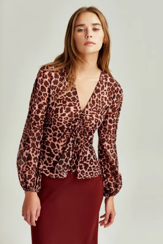 LEOPARD LONG SLEEVE TOP peach leopard sold by The Fifth Label