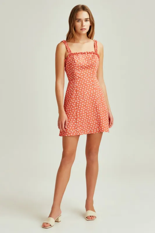 KALEIDOSCOPE DRESS coral w ivory floral sold by The Fifth Label
