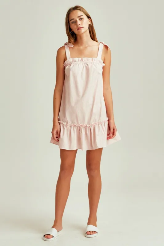 SAVANNAH STRIPE MINI DRESS red w white sold by The Fifth Label