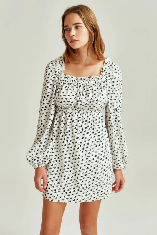 KALEIDOSCOPE LONG SLEEVE DRESS ivory w black floral sold by The Fifth Label