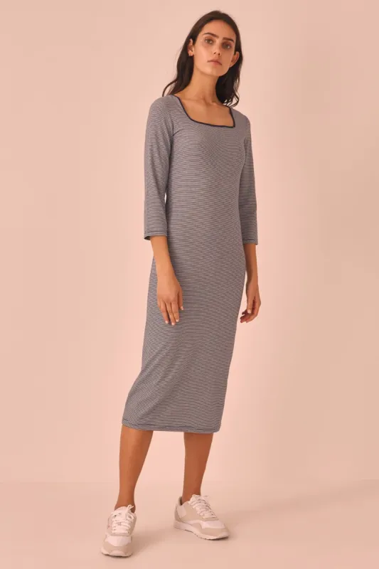 SCENIC STRIPE DRESS navy w white sold by The Fifth Label