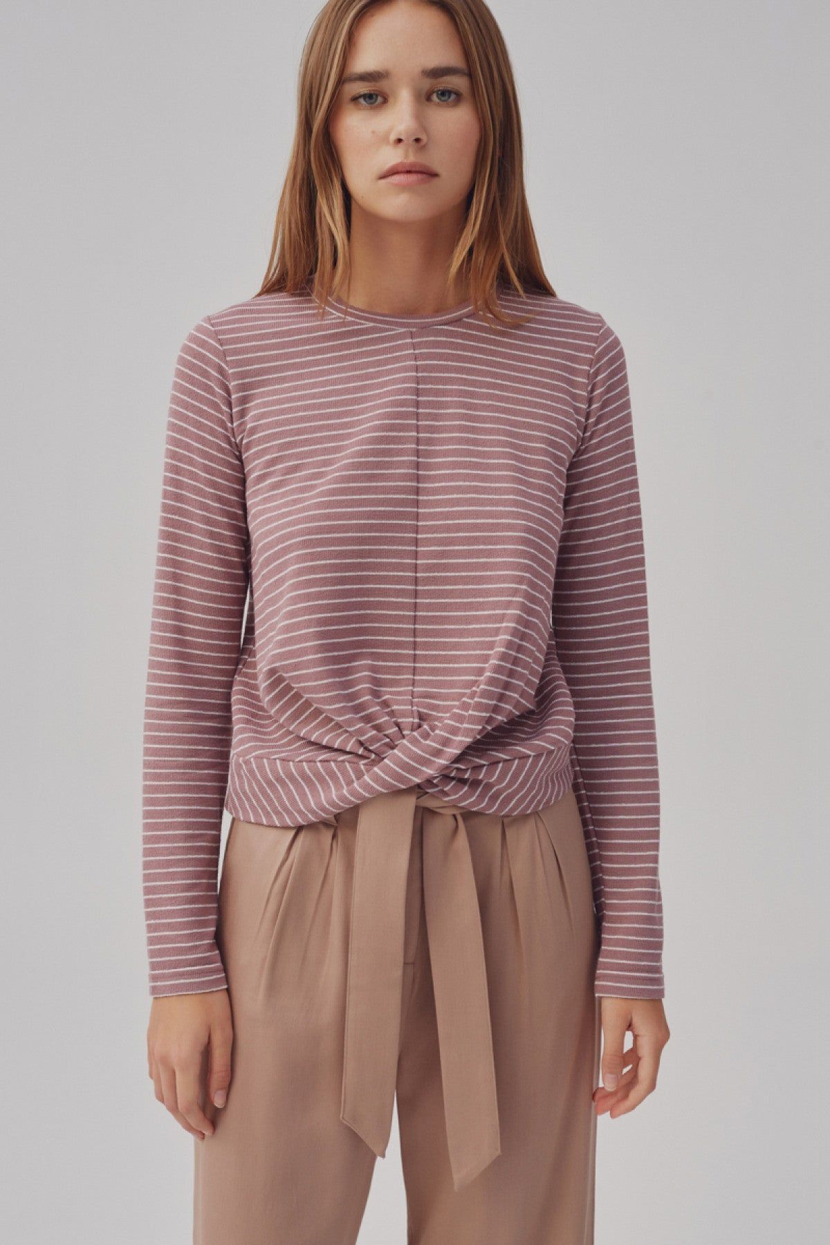 DIGITAL STRIPE TOP mauve w white sold by The Fifth Label