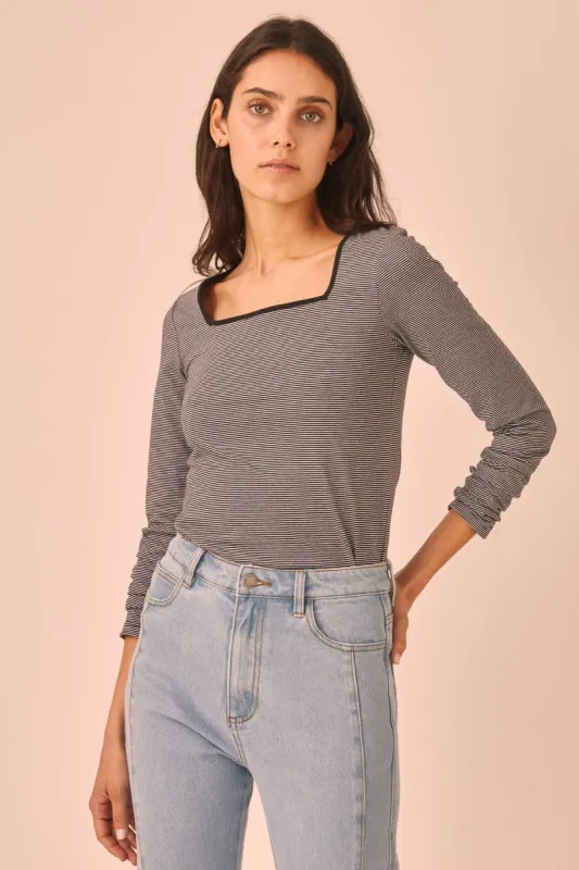 SCENIC STRIPE LONG SLEEVE TOP black w grey sold by The Fifth Label