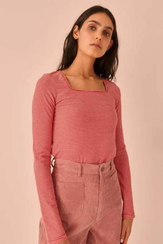 SCENIC STRIPE LONG SLEEVE TOP candy w red sold by The Fifth Label