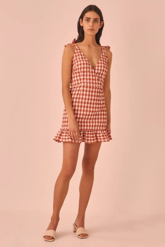 NOUVEAU CHECK DRESS rust w white sold by The Fifth Label