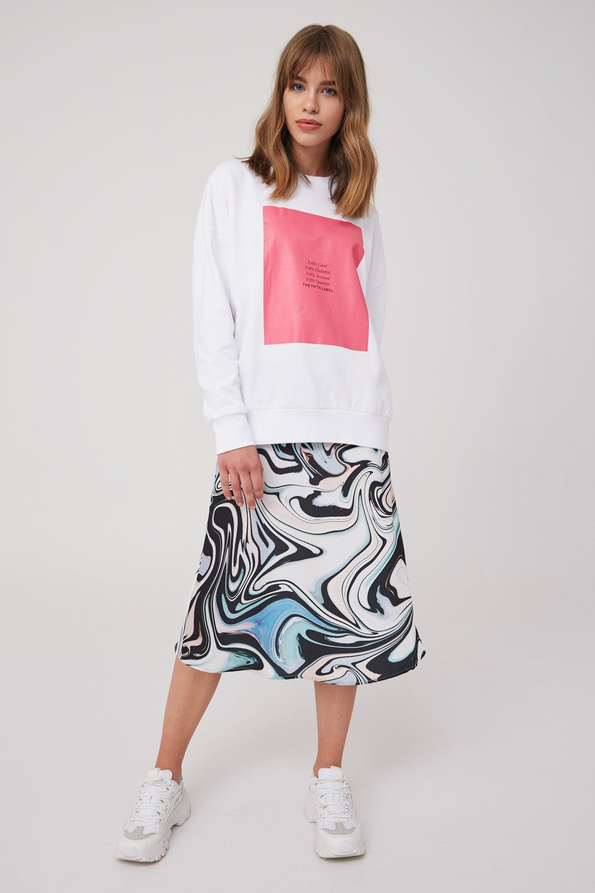 BOUND SWEATER white w pink sold by The Fifth Label