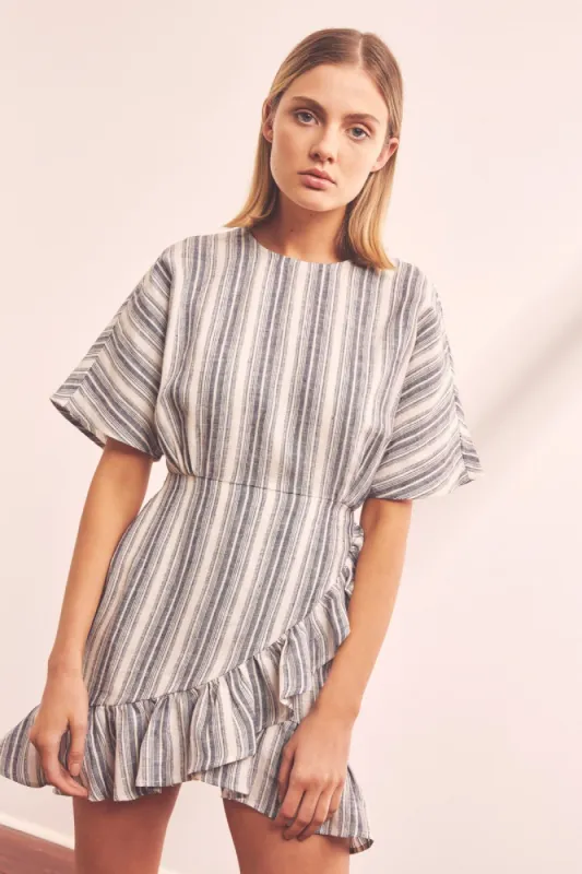 GUIDE STRIPE DRESS navy w ivory sold by The Fifth Label