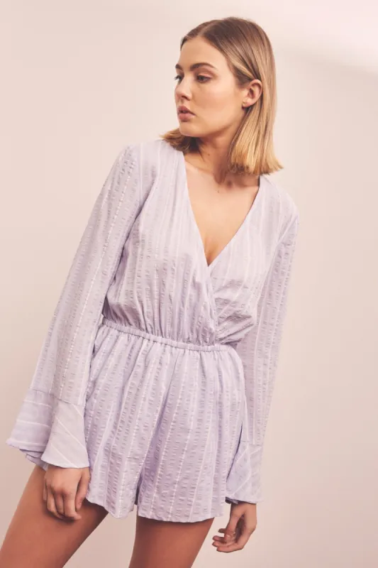 COAST STRIPE PLAYSUIT lavender w white sold by The Fifth Label