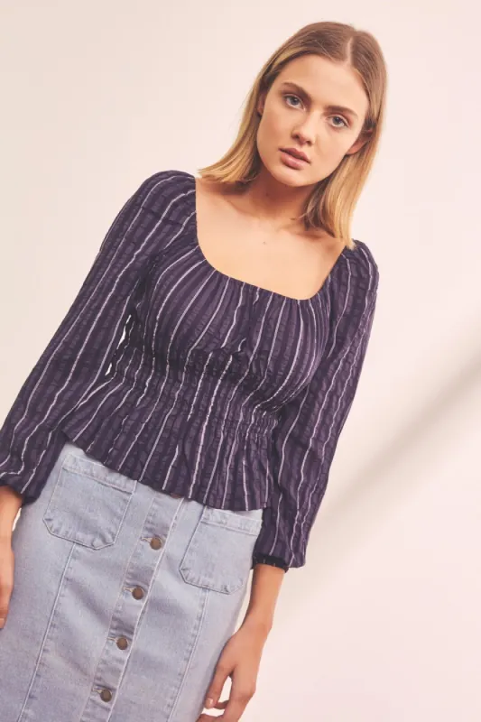 COAST STRIPE TOP navy w white sold by The Fifth Label