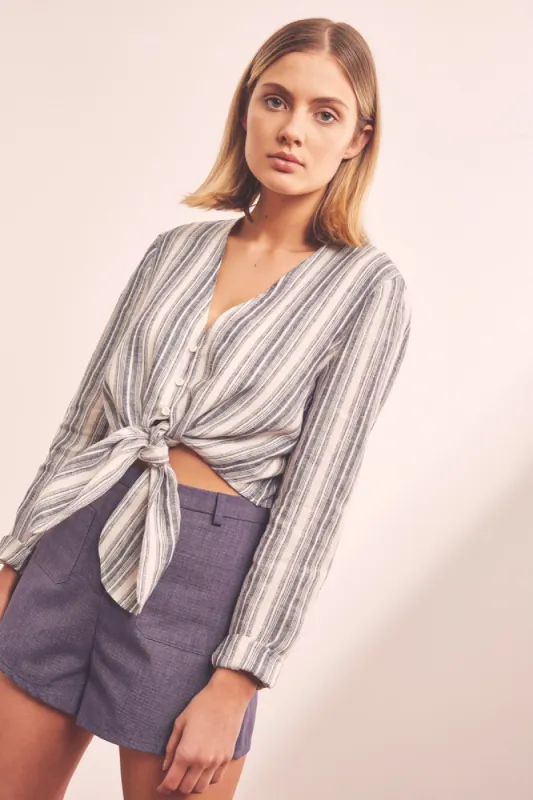 GUIDE STRIPE TOP navy w ivory sold by The Fifth Label