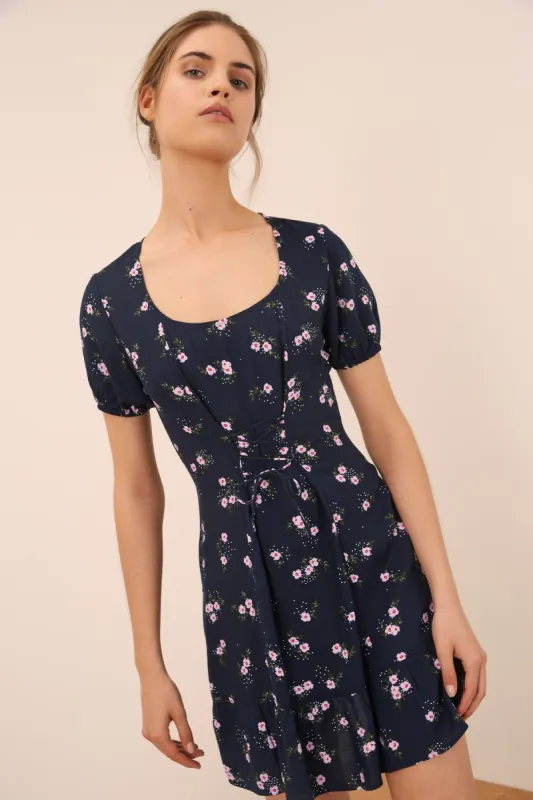 SUNNY DRESS navy floral sold by The Fifth Label