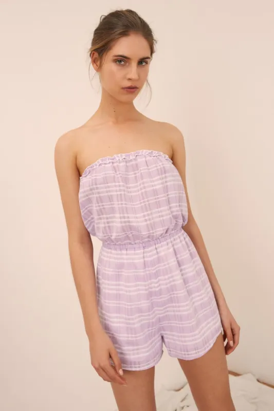 IVY STRIPE PLAYSUIT lilac w white sold by The Fifth Label