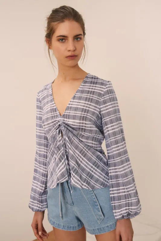 IVY STRIPE LONG SLEEVE TOP navy w white sold by The Fifth Label