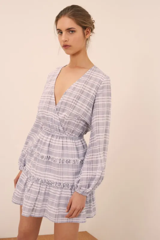 IVY STRIPE LONG SLEEVE DRESS grey w white sold by The Fifth Label