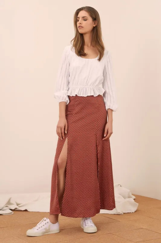 FOUNTAIN SKIRT rust w white sold by The Fifth Label