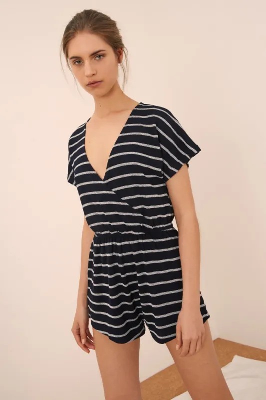 CAPTAIN STRIPE PLAYSUIT navy w white sold by The Fifth Label