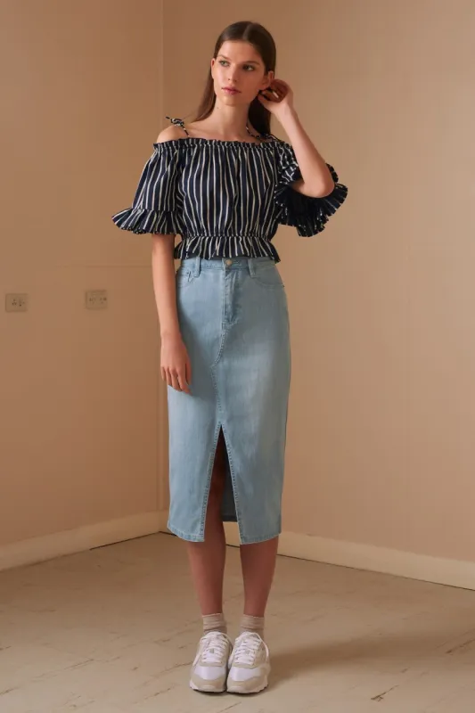 POPPY STRIPE TOP navy w white sold by The Fifth Label