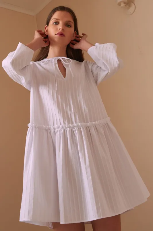 POPPY STRIPE LONG SLEEVE DRESS white sold by The Fifth Label
