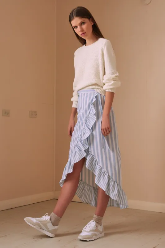 FLORA STRIPE SKIRT sky w white sold by The Fifth Label