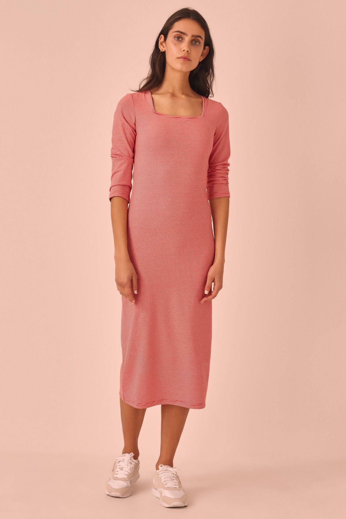 SCENIC STRIPE DRESS candy w red sold by The Fifth Label