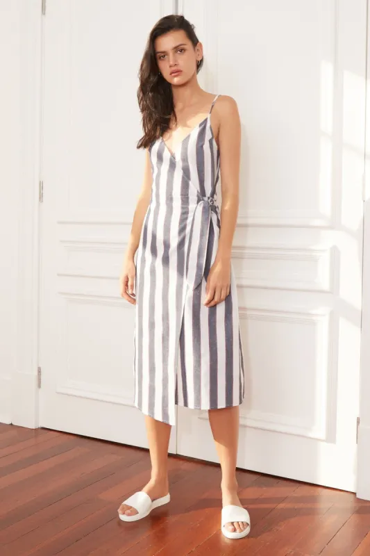 SEQUENCE STRIPE MIDI DRESS navy w ivory sold by The Fifth Label