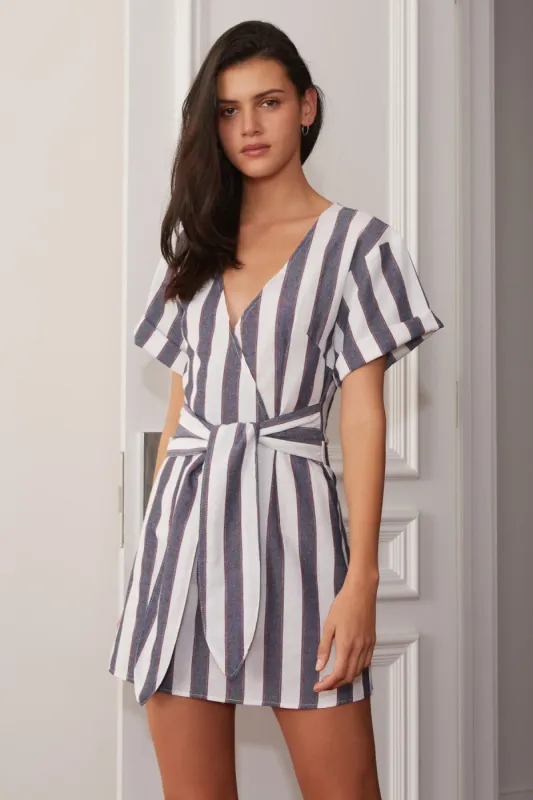 SEQUENCE STRIPE DRESS navy w ivory sold by The Fifth Label
