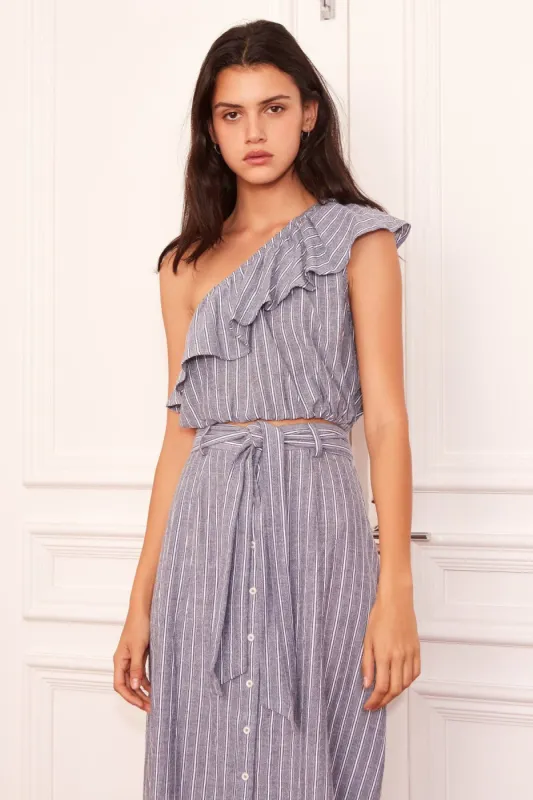 PIXEL STRIPE TOP navy w white sold by The Fifth Label