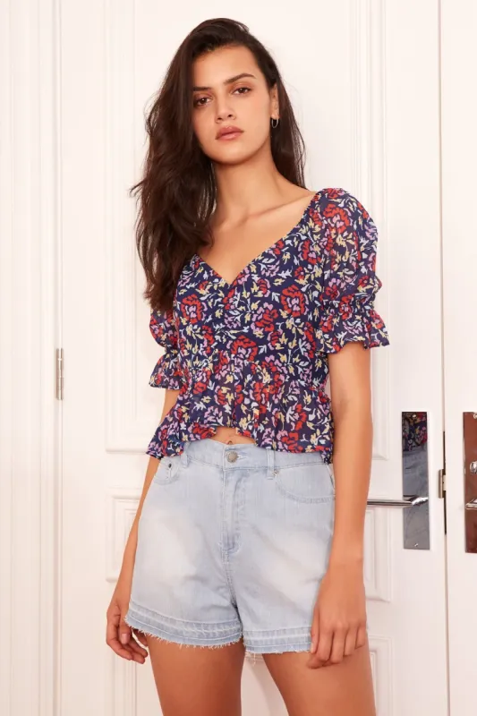 INFRARED TOP navy w scarlet watercolour sold by The Fifth Label