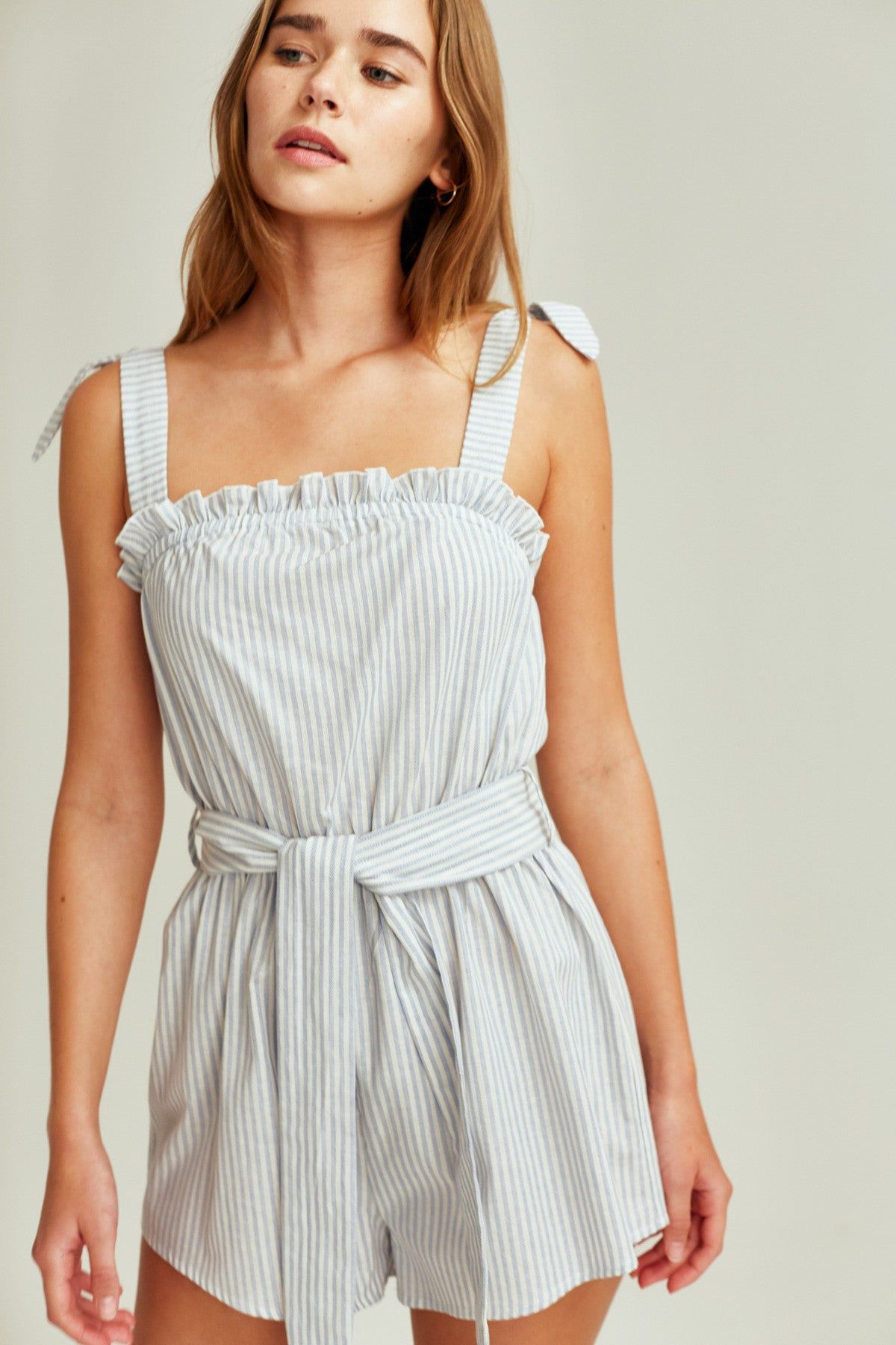 SAVANNAH STRIPE PLAYSUIT blue w white sold by The Fifth Label