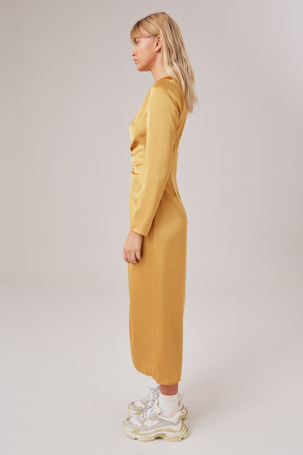 POPULATION LONG SLEEVE DRESS golden yellow sold by The Fifth Label product image thumbnail 2
