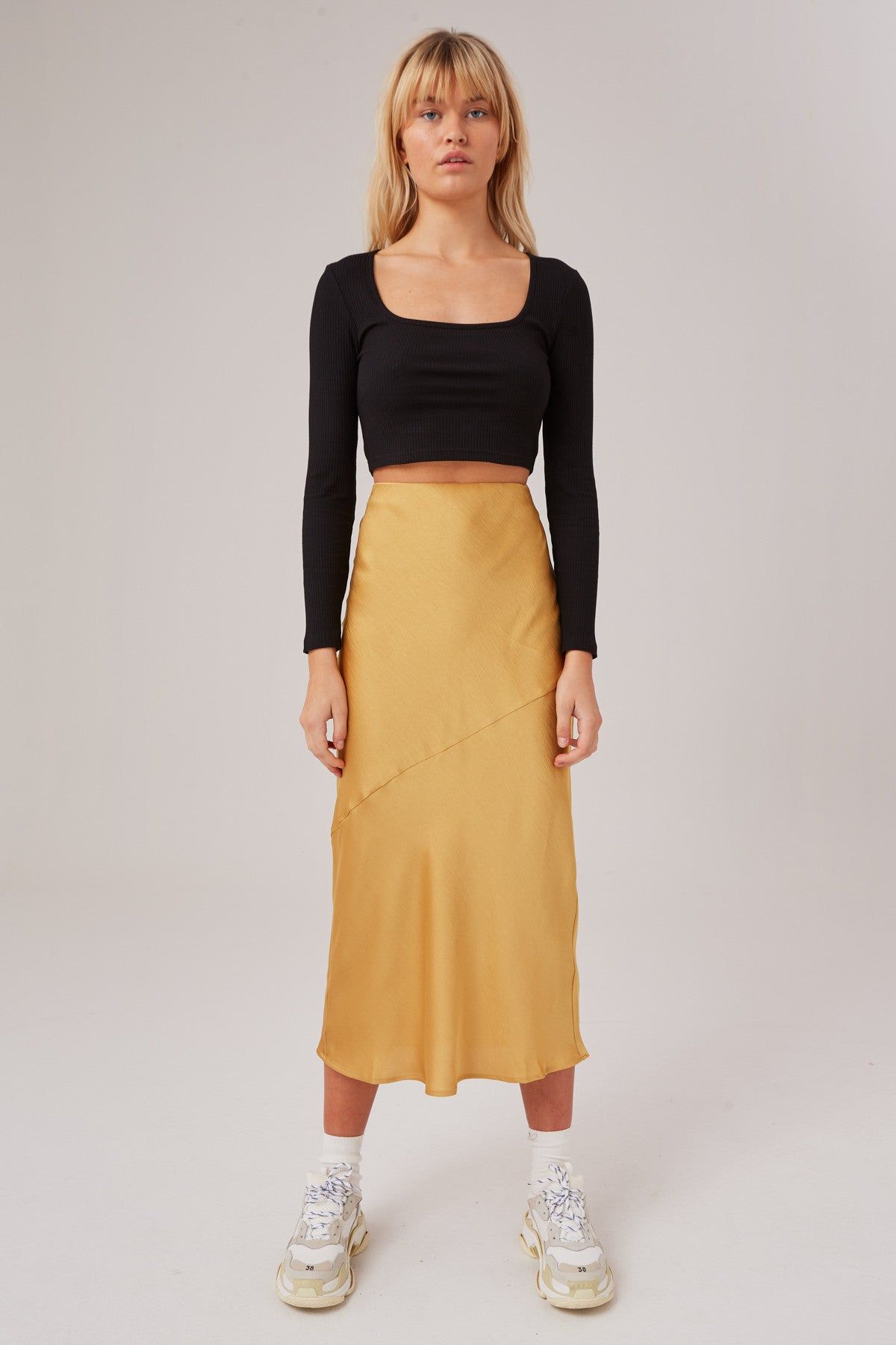 POPULATION SKIRT golden yellow sold by The Fifth Label