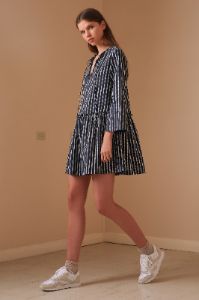 POPPY STRIPE LONG SLEEVE DRESS navy w white sold by The Fifth Label