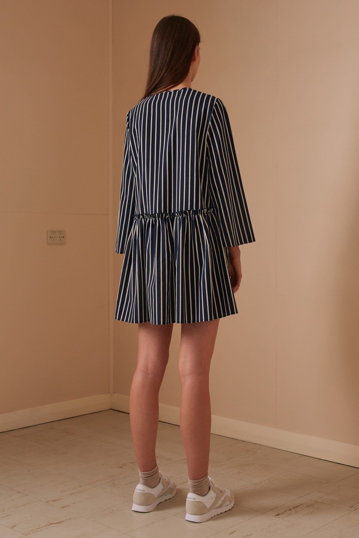 POPPY STRIPE LONG SLEEVE DRESS navy w white sold by The Fifth Label product image thumbnail 5