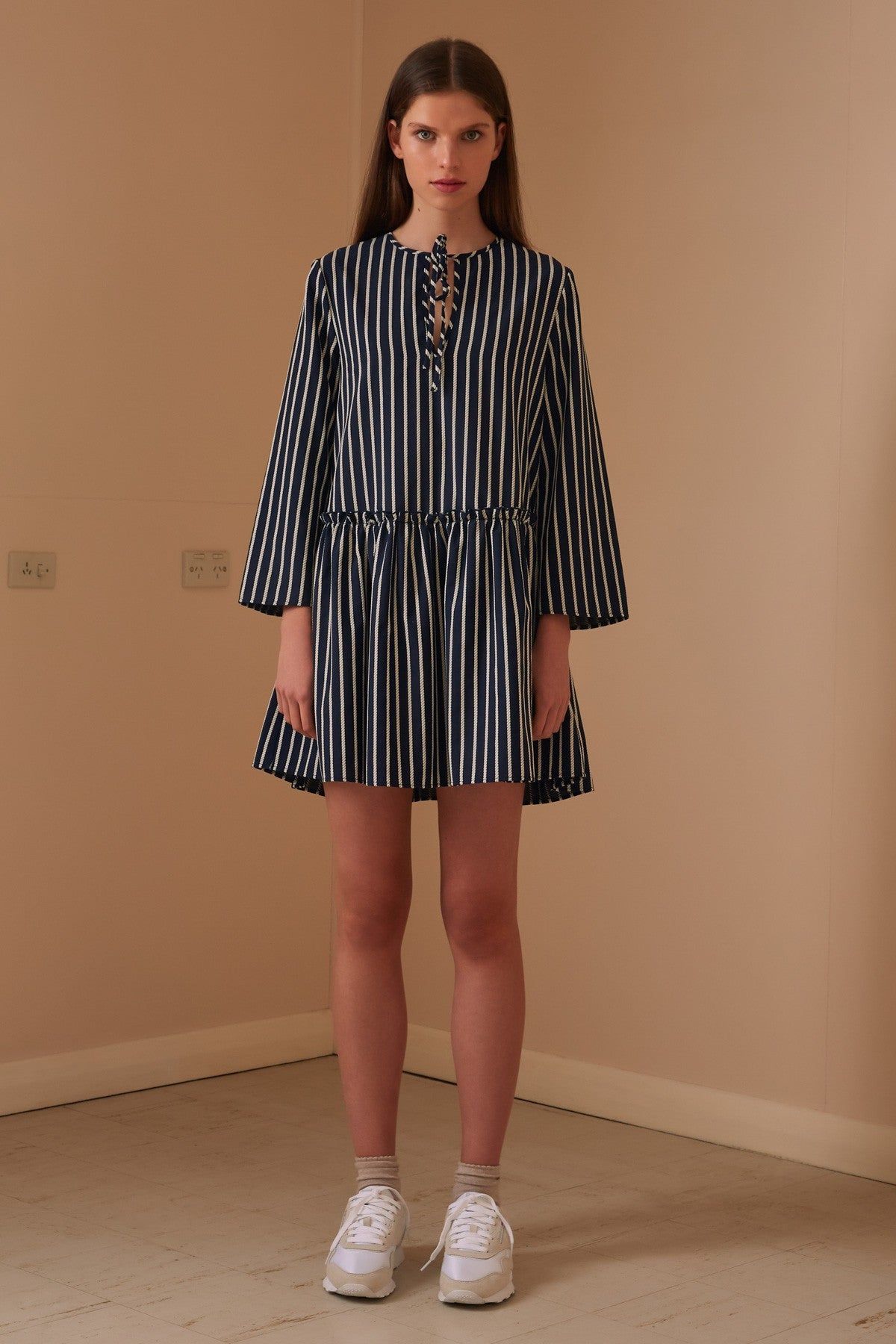 POPPY STRIPE LONG SLEEVE DRESS navy w white sold by The Fifth Label product image thumbnail 2