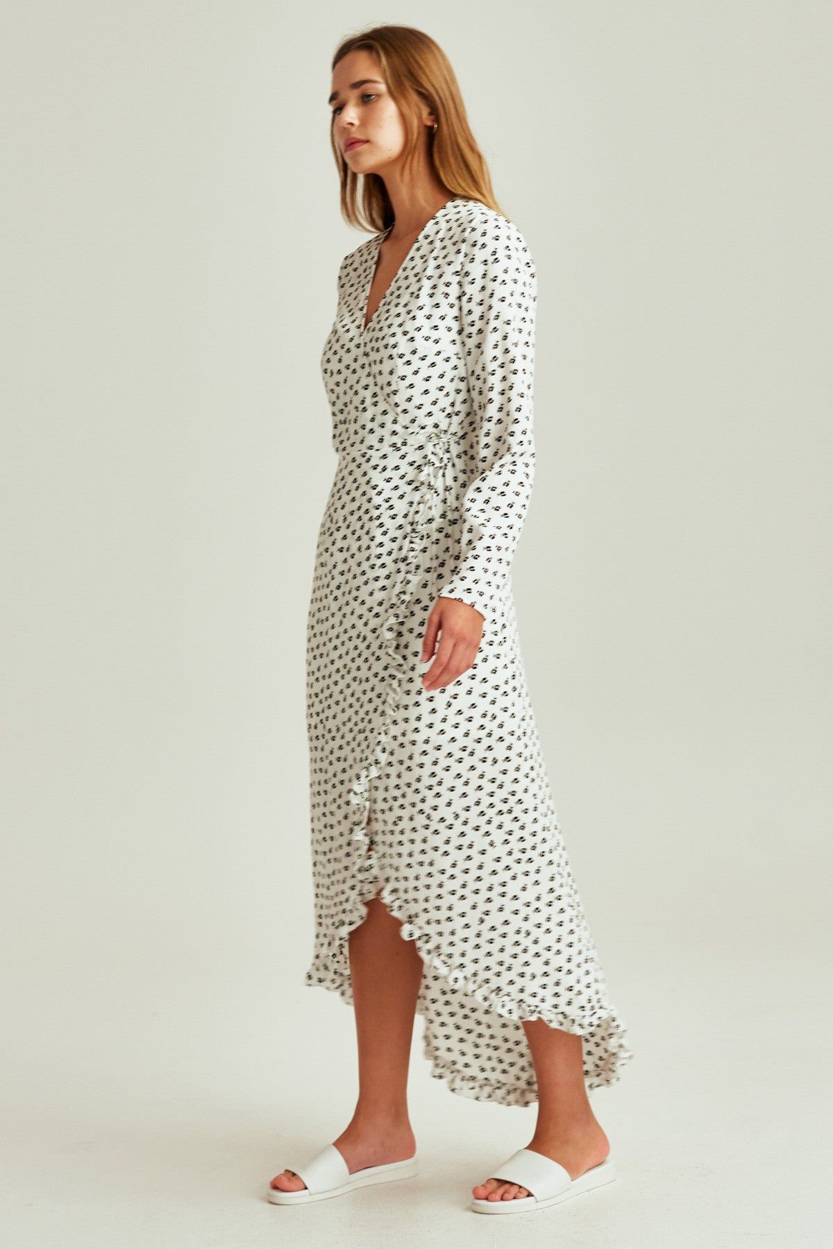 KALEIDOSCOPE WRAP DRESS ivory w black floral sold by The Fifth Label product image thumbnail 3