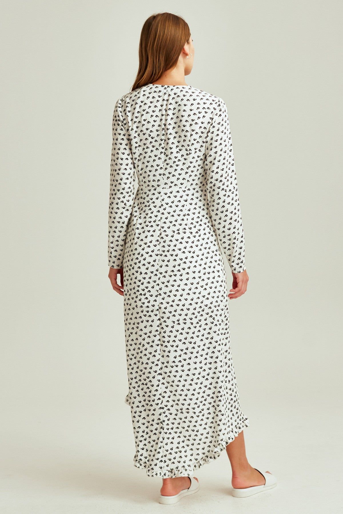 KALEIDOSCOPE WRAP DRESS ivory w black floral sold by The Fifth Label product image thumbnail 4