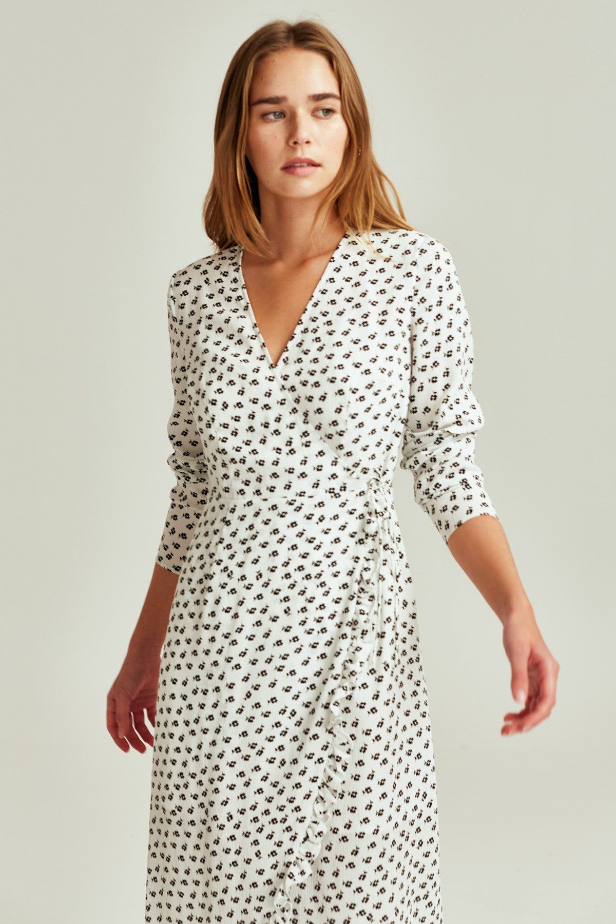 KALEIDOSCOPE WRAP DRESS ivory w black floral sold by The Fifth Label product image thumbnail 2