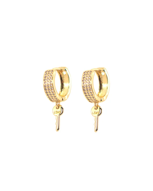 Pavé Huggies with LOVE Earrings sold by The Giving Keys