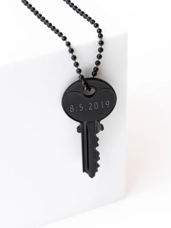 Sobriety Date Anniversary Matte Black Key Necklace sold by The Giving Keys