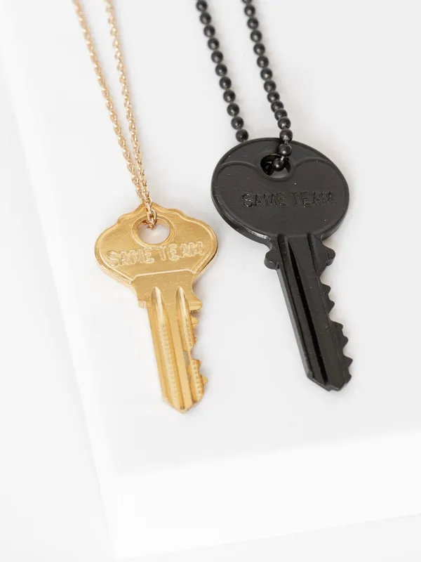 SAME TEAM Matte Black + Gold Dainty Key Necklace Set sold by The Giving Keys