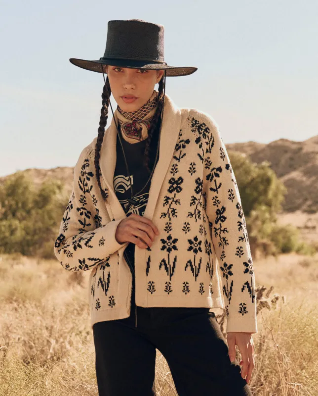 The Garden Lodge Cardigan. -- Cream with Black sold by THE GREAT.