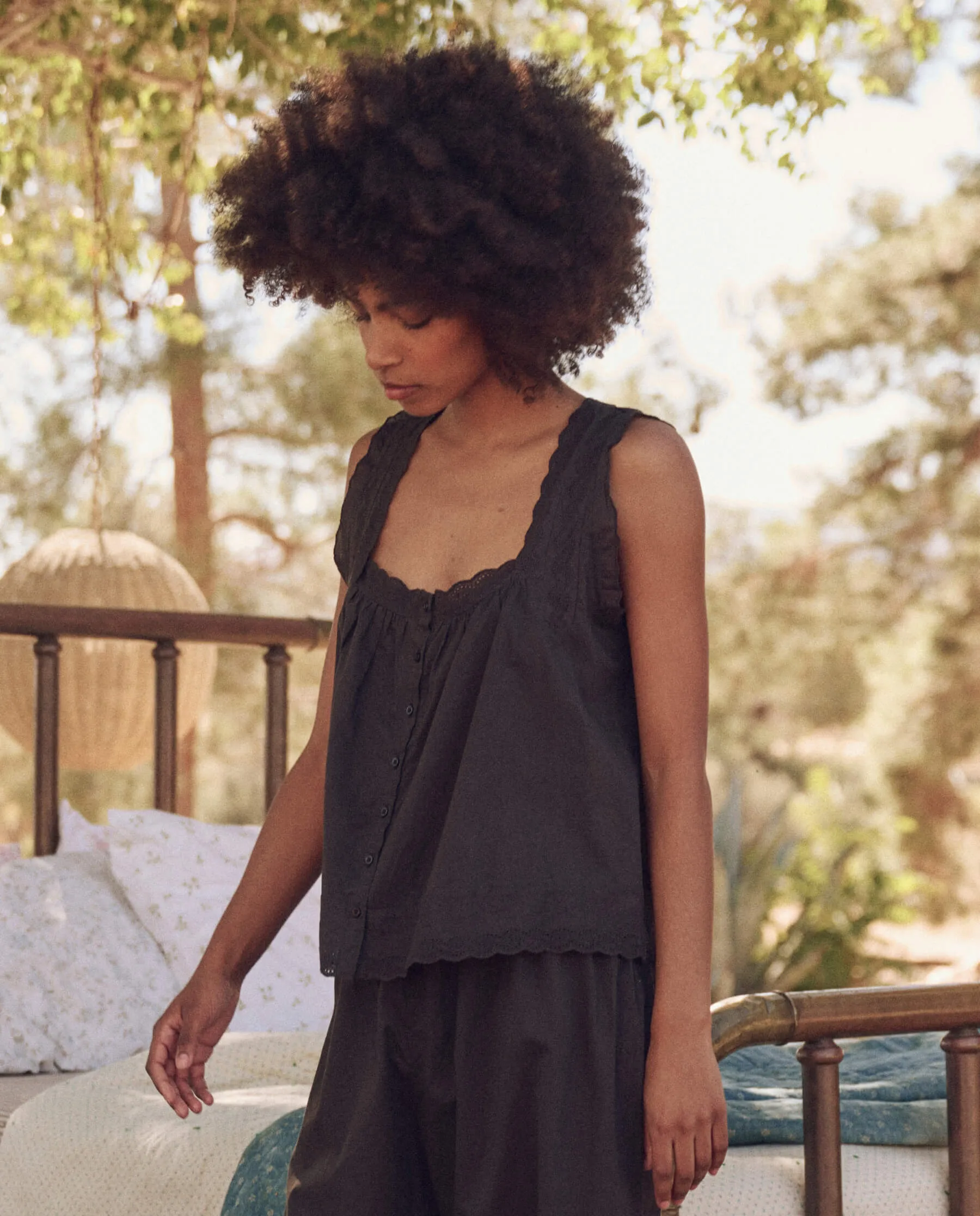 The Eyelet Tank. -- Black sold by THE GREAT. product image thumbnail 3