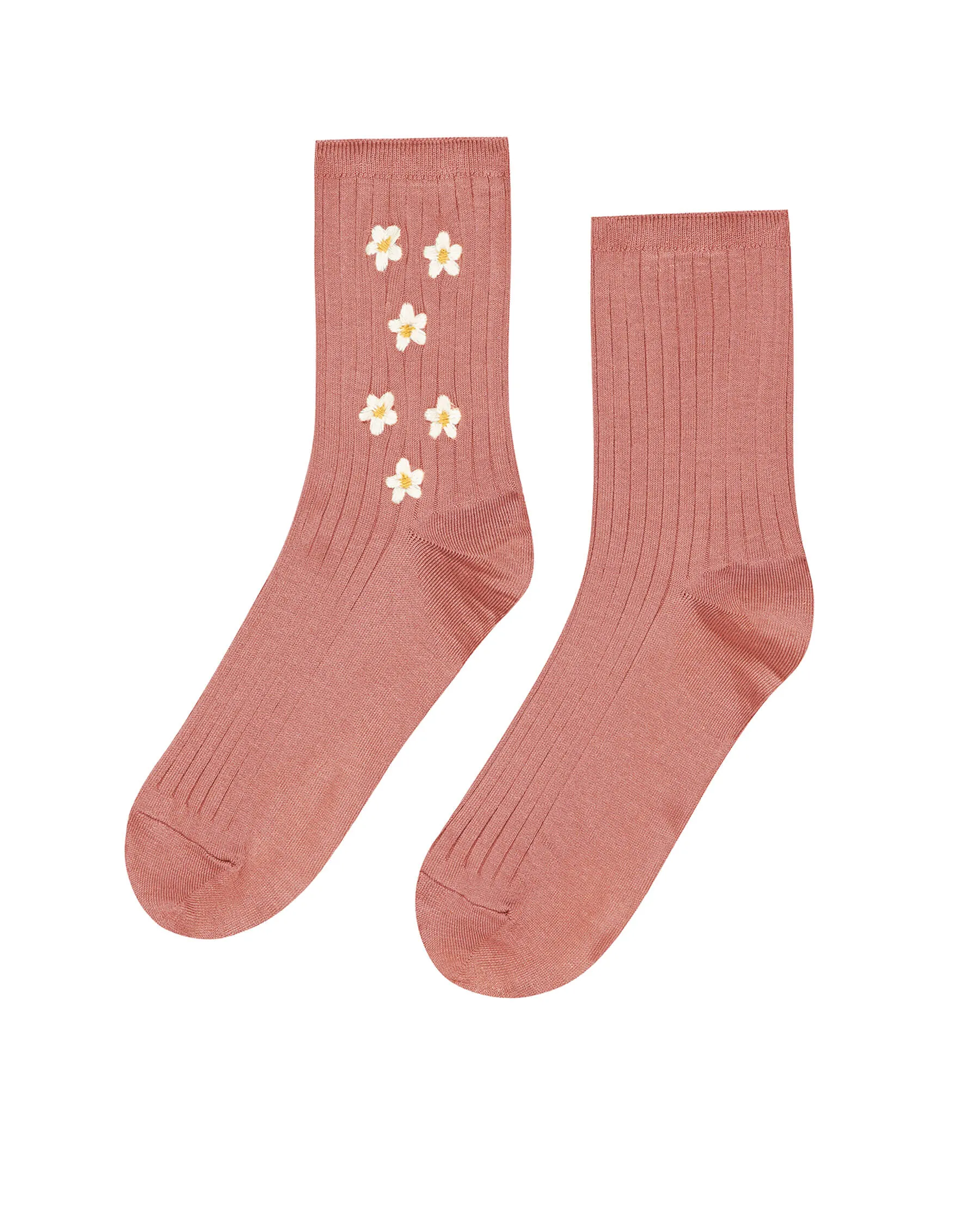 The Ribbed Sock with Daisy Embroidery. -- Rose with Cream Daisies sold by THE GREAT. product image thumbnail 5
