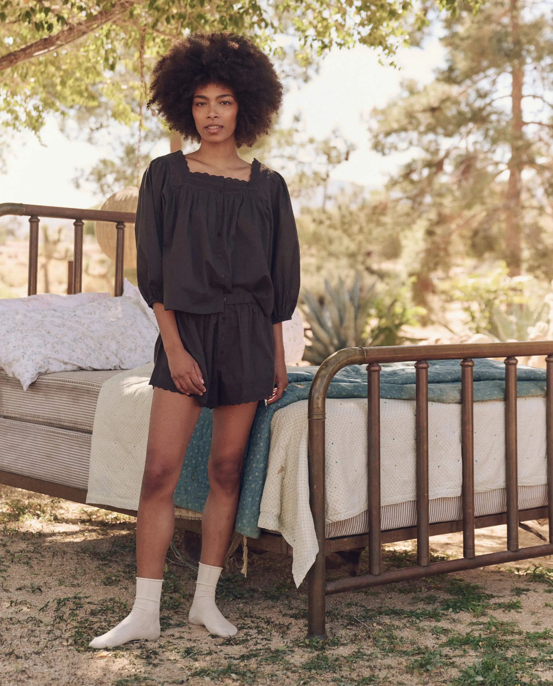 The Eyelet Button Sleep Top. -- Black sold by THE GREAT. product image thumbnail 4