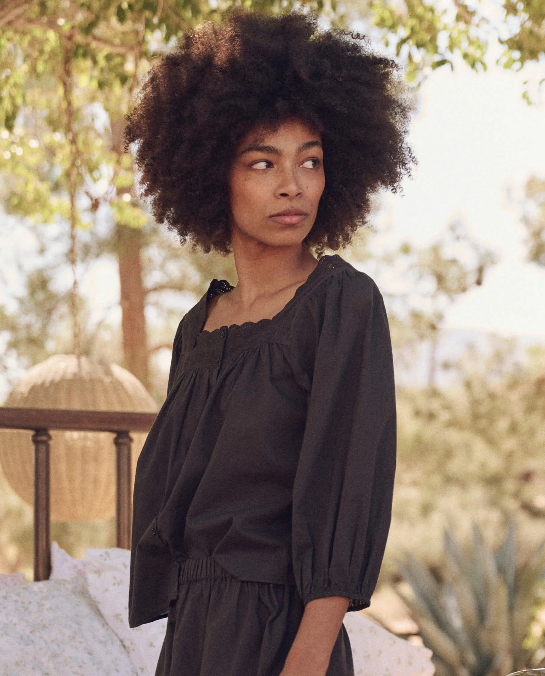 The Eyelet Button Sleep Top. -- Black sold by THE GREAT. product image thumbnail 3