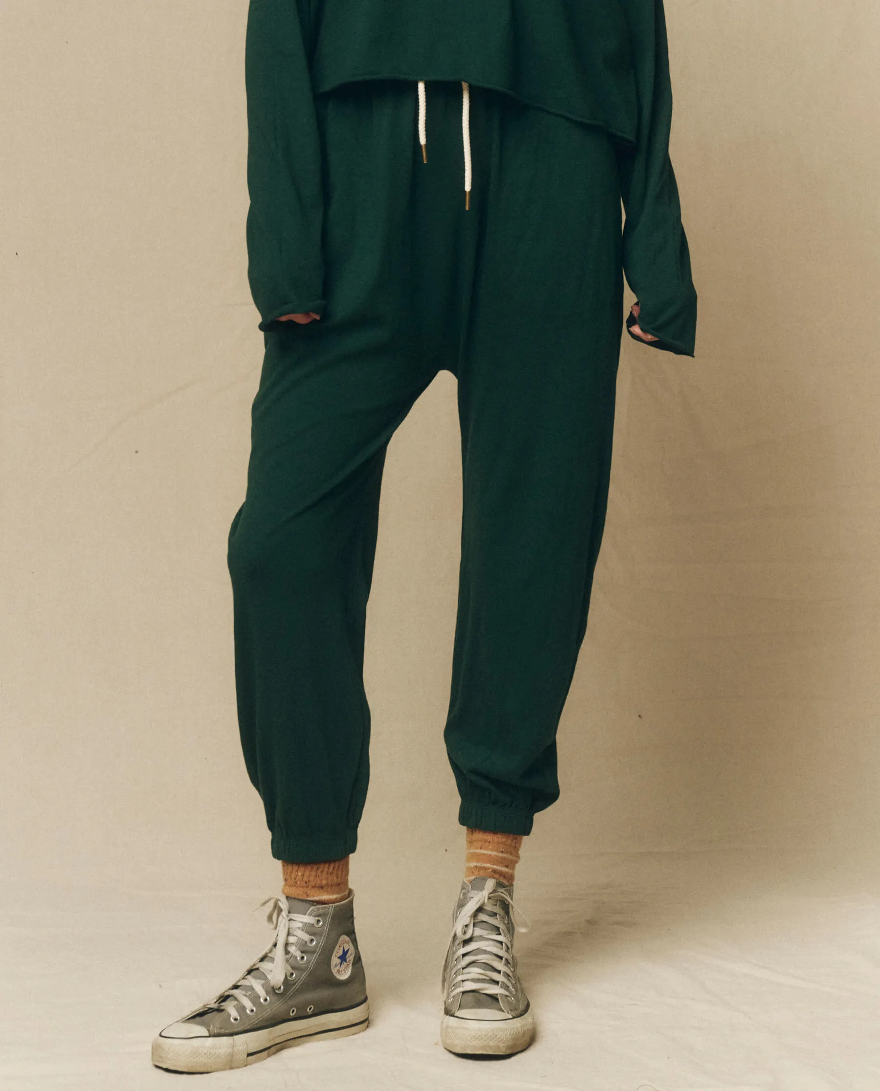 The Jersey Jogger Pant. -- Green Grove sold by THE GREAT.