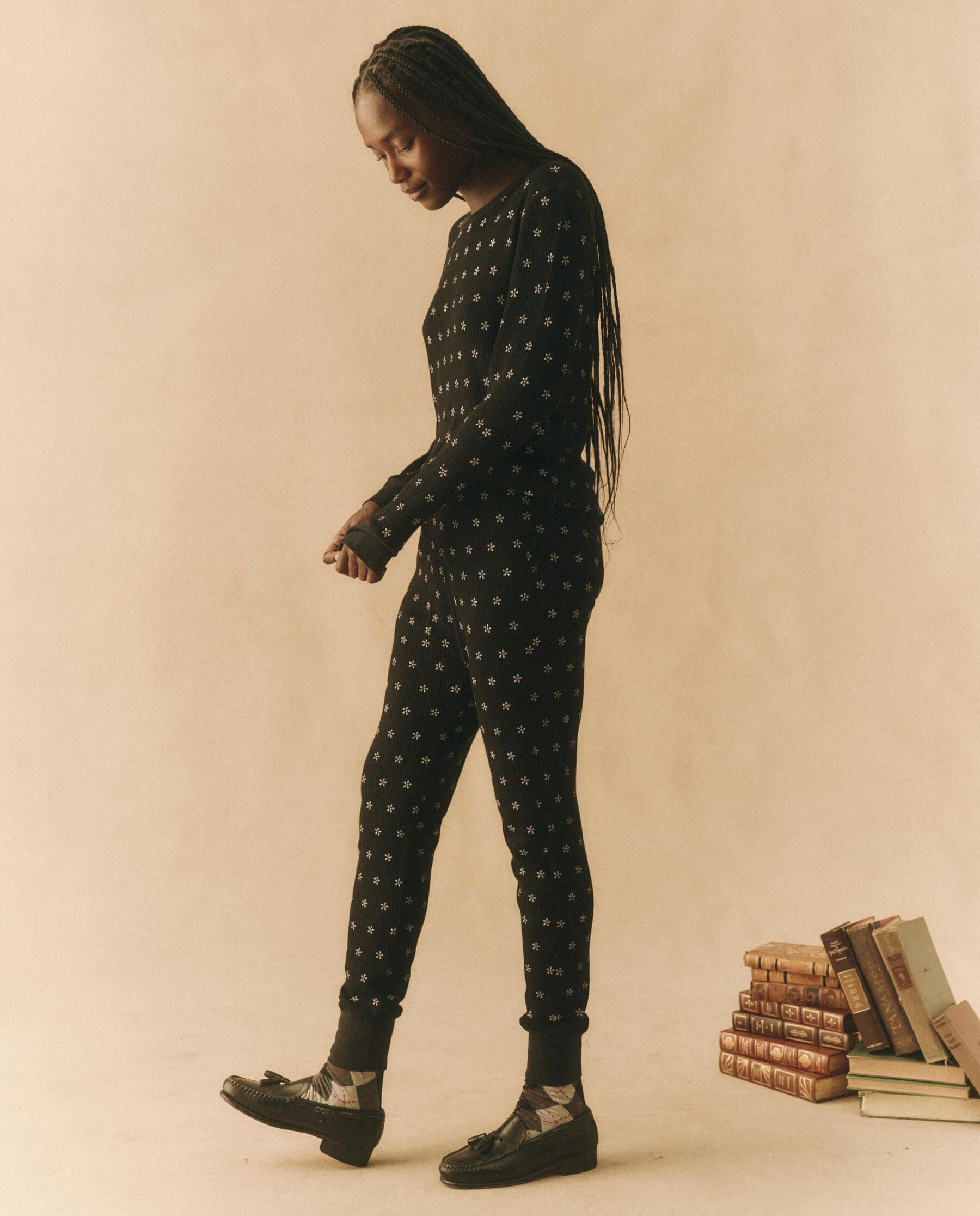 The Waffle Surplus Crew. -- Almost Black with Cream Snow Floral sold by THE GREAT. product image thumbnail 3